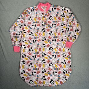 Vintage  80s‎ Mickey Mouse Disney Unlimited Flannel Sleep Gown Shirt Long Sleeve